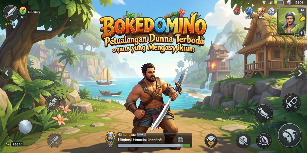 Screenshot gameplay BOKEDOMINO yang menampilkan petualangan eksploratif.
