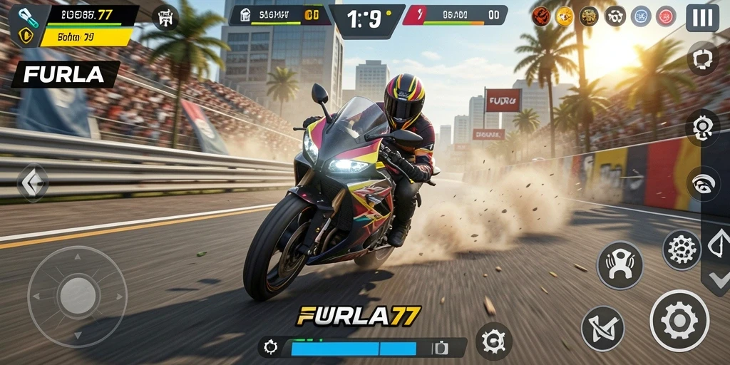 Gameplay balapan motor yang seru dan menegangkan.