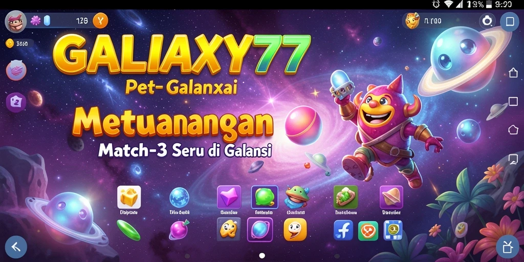 Screenshot gameplay GALAXY77 yang menampilkan momen mencocokkan objek.