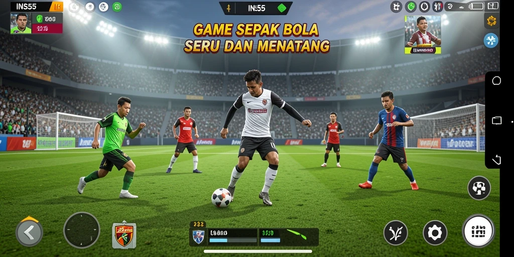 Tampilan gameplay aksi sepak bola yang mendebarkan.