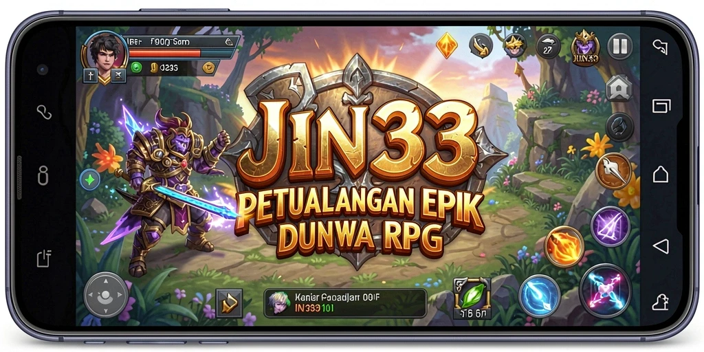 Screenshot gameplay JIN33 menampilkan aksi pertarungan RPG yang intens.